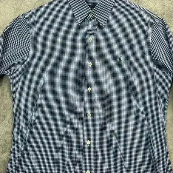 Polo Ralph Lauren Shirt Mens Medium Blue Plaid Check Long Sleeve Stretch Nylon - Picture 4 of 12